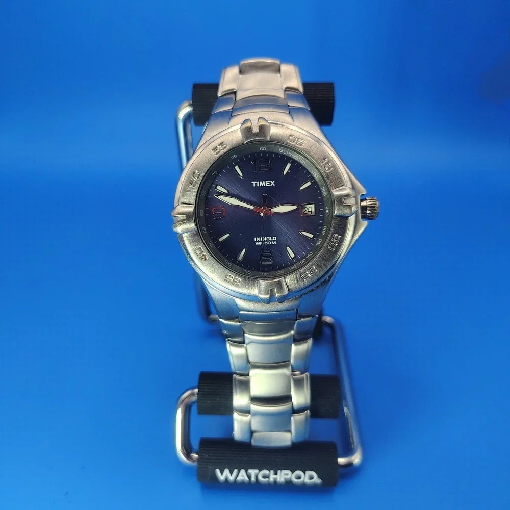 Vintage 2003‎ Timex Indiglo Date 38mm Mens Quartz Watch Solid SS Fully Restored